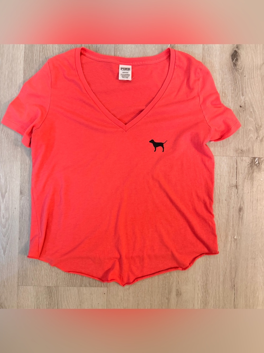 Victoria's Secret PINK Neon Coral V-Neck T-Shirt Large
